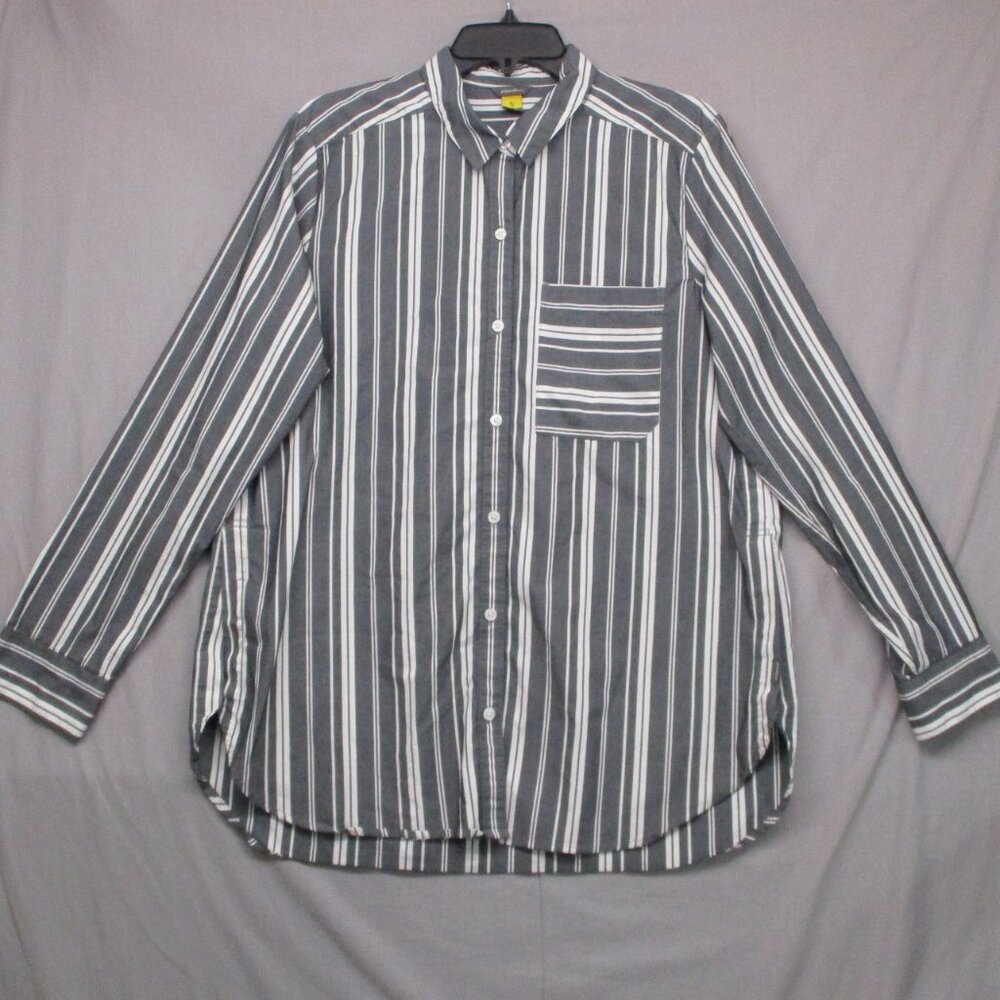 Eddie Bauer Button Down Long Sleeve Shirt Stripe White & Gray Women‎ Size | LT